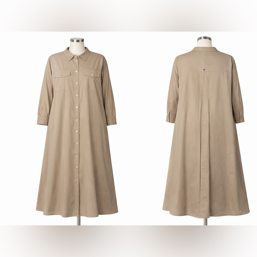 Marina Rinaldi Beige Marina Sport Maxi Shirt Dress Beige Cotton Button Front